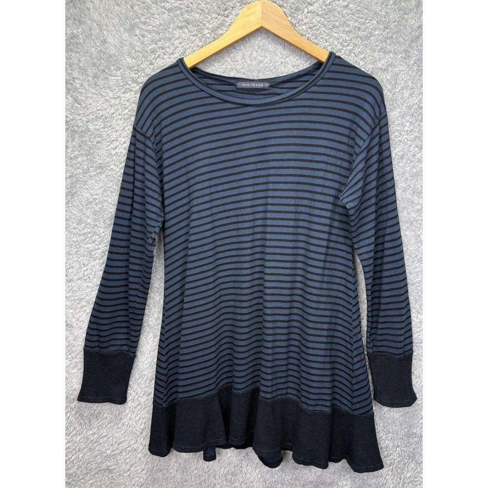 Cut Loose Womens S Blue Black Striped Tunic Top Lagenlook Artsy Long Sleeve